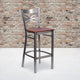 Cherry Wood Seat/Clear Coated Metal Frame |#| Clear Coated "X" Back Metal Restaurant Barstool - Cherry Wood Seat
