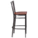 Cherry Wood Seat/Clear Coated Metal Frame |#| Clear Coated "X" Back Metal Restaurant Barstool - Cherry Wood Seat