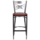 Cherry Wood Seat/Clear Coated Metal Frame |#| Clear Coated "X" Back Metal Restaurant Barstool - Cherry Wood Seat