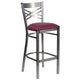 Burgundy Vinyl Seat/Clear Coated Metal Frame |#| Clear Coated "X" Back Metal Restaurant Barstool - Burgundy Vinyl Seat