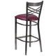 Burgundy Vinyl Seat/Clear Coated Metal Frame |#| Clear Coated "X" Back Metal Restaurant Barstool - Burgundy Vinyl Seat