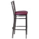 Burgundy Vinyl Seat/Clear Coated Metal Frame |#| Clear Coated "X" Back Metal Restaurant Barstool - Burgundy Vinyl Seat