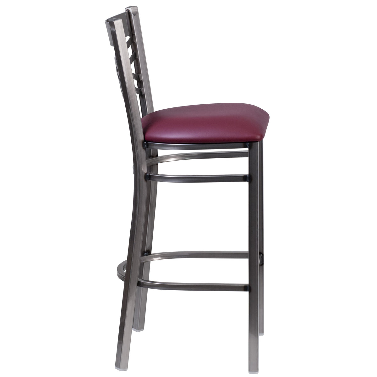 Burgundy Vinyl Seat/Clear Coated Metal Frame |#| Clear Coated "X" Back Metal Restaurant Barstool - Burgundy Vinyl Seat