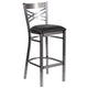 Black Vinyl Seat/Clear Coated Metal Frame |#| Clear Coated "X" Back Metal Restaurant Barstool - Black Vinyl Seat