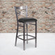 Black Vinyl Seat/Clear Coated Metal Frame |#| Clear Coated "X" Back Metal Restaurant Barstool - Black Vinyl Seat