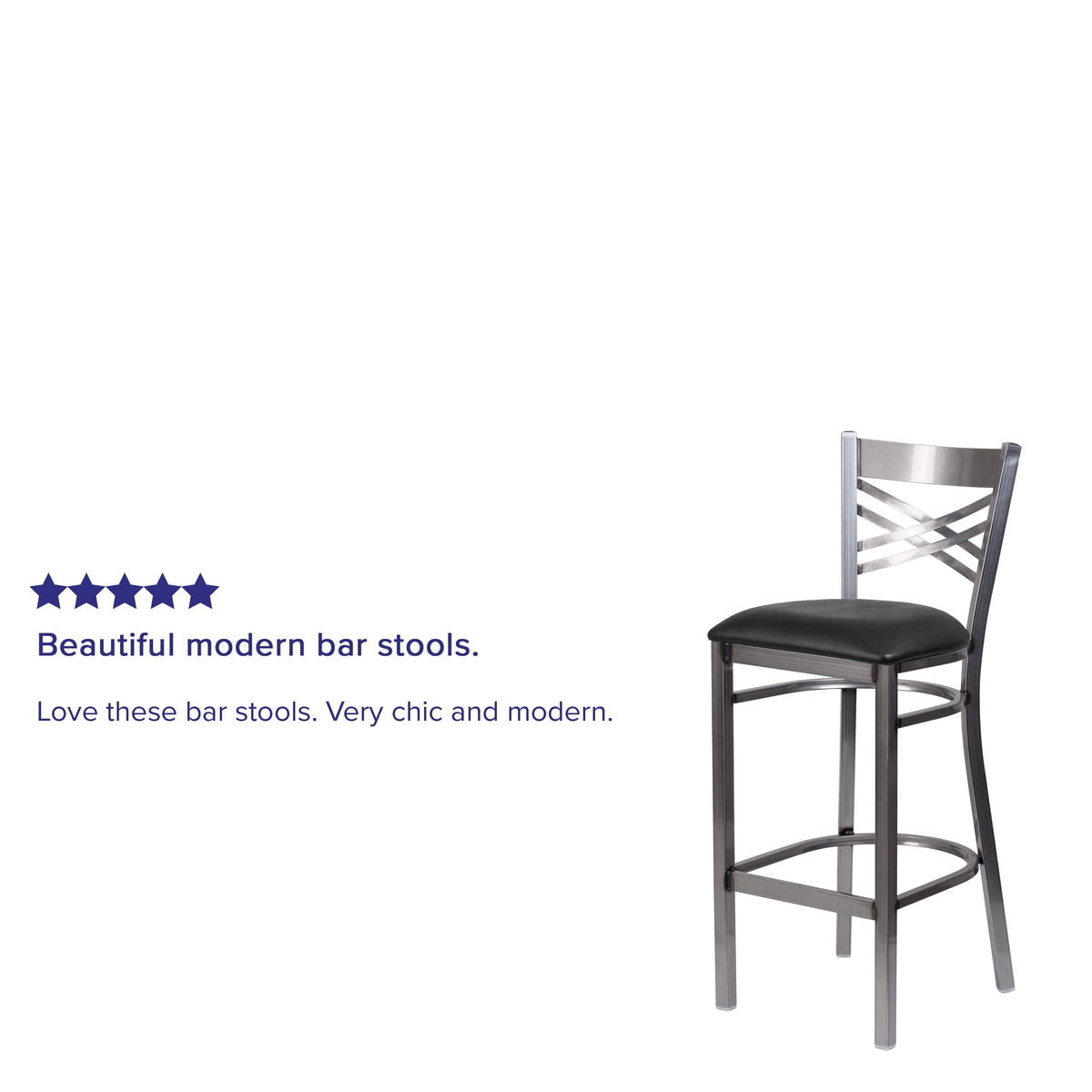 Black Vinyl Seat/Clear Coated Metal Frame |#| Clear Coated "X" Back Metal Restaurant Barstool - Black Vinyl Seat
