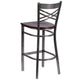 Walnut Wood Seat/Clear Coated Metal Frame |#| Clear Coated "X" Back Metal Restaurant Barstool - Walnut Wood Seat