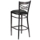 Black Vinyl Seat/Clear Coated Metal Frame |#| Clear Coated "X" Back Metal Restaurant Barstool - Black Vinyl Seat