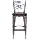 Walnut Wood Seat/Clear Coated Metal Frame |#| Clear Coated "X" Back Metal Restaurant Barstool - Walnut Wood Seat