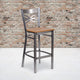 Natural Wood Seat/Clear Coated Metal Frame |#| Clear Coated "X" Back Metal Restaurant Barstool - Natural Wood Seat