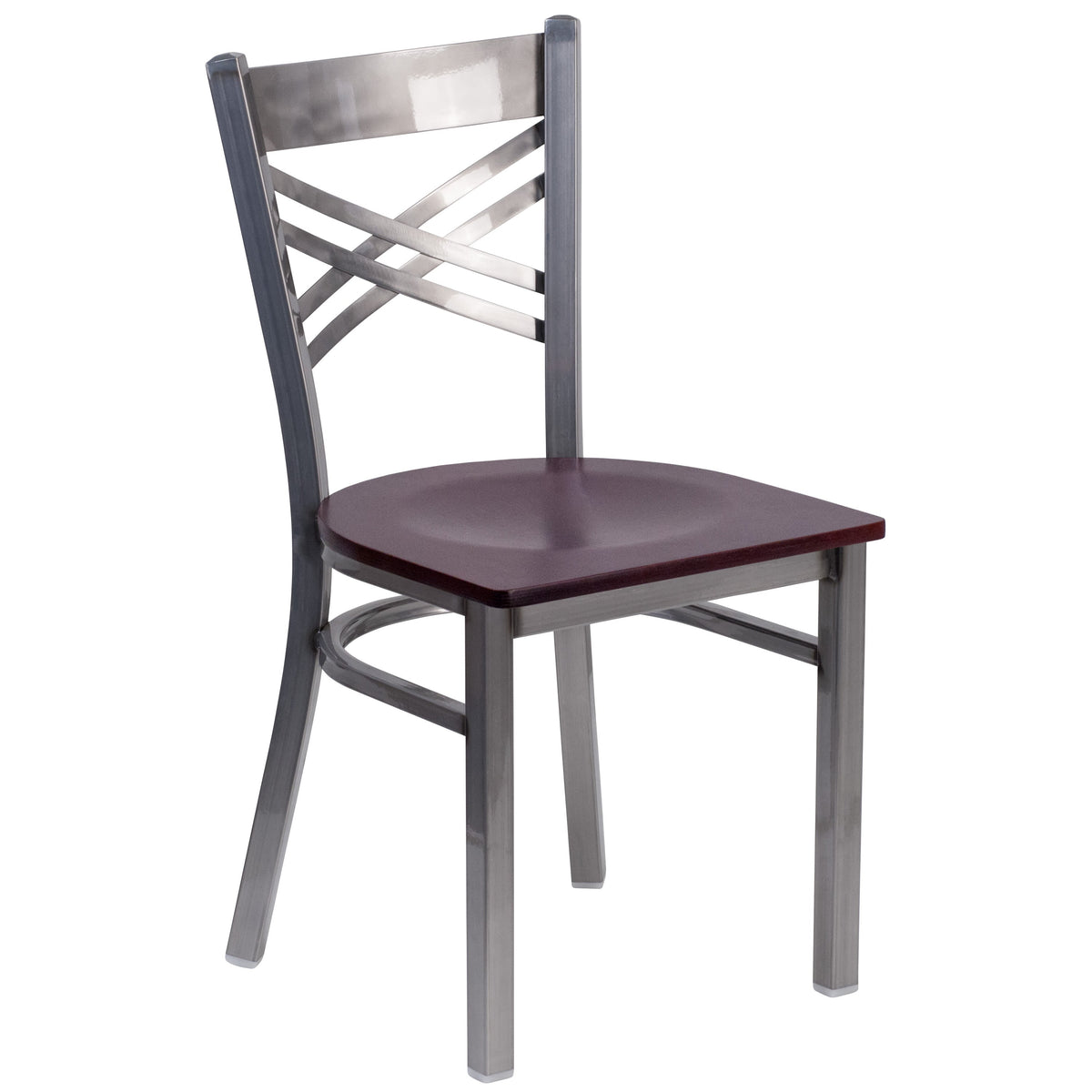 Mahogany Wood Seat/Clear Coated Metal Frame |#| Clear Coated inchXinch Back Metal Restaurant Chair - Mahogany Wood Seat