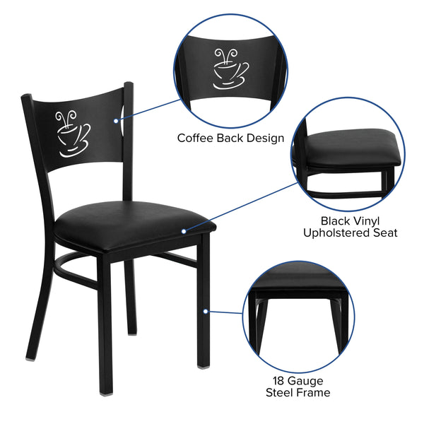 Black Vinyl Seat/Black Metal Frame |#| Black Coffee Back Metal Restaurant Chair with Black Vinyl Foam Padded Seat