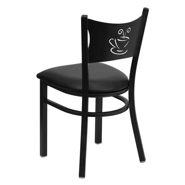 Black Vinyl Seat/Black Metal Frame |#| Black Coffee Back Metal Restaurant Chair with Black Vinyl Foam Padded Seat