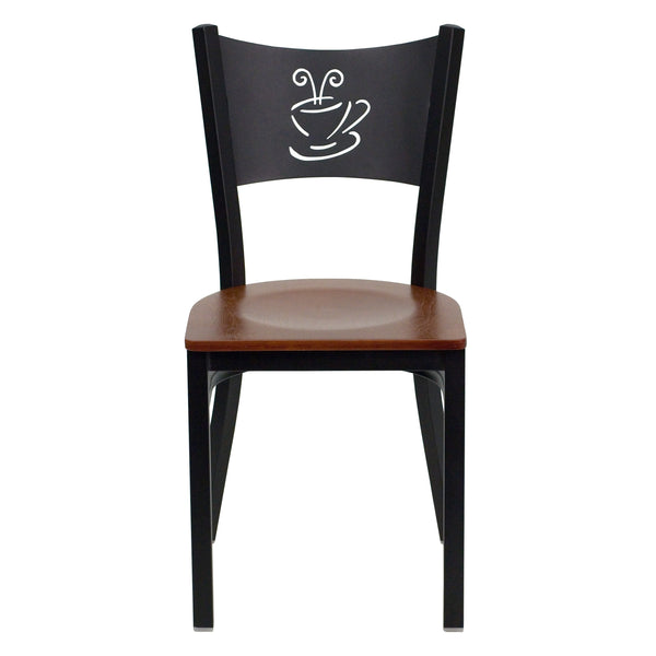 Cherry Wood Seat/Black Metal Frame |#| Black Coffee Back Metal Restaurant Chair with Cherry Wood Seat