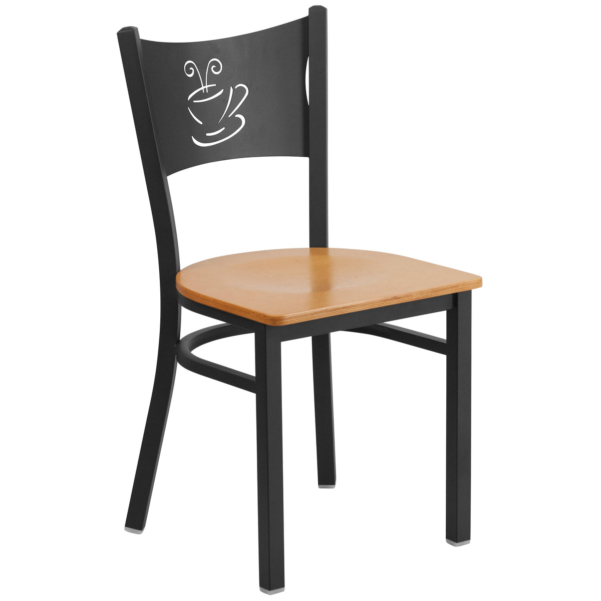 Natural Wood Seat/Black Metal Frame |#| Black Coffee Back Metal Restaurant Chair with Natural Wood Seat