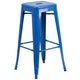 Blue |#| 23.75inch Square Blue Metal Bar Table Set with 2 Square Seat Backless Stools