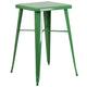 Green |#| 23.75inch Square Green Metal Bar Table Set with 2 Square Seat Backless Stools