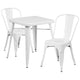 White |#| 23.75inch Square White Metal Indoor-Outdoor Table Set with 2 Stack Chairs