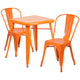 Orange |#| 23.75inch Square Orange Metal Indoor-Outdoor Table Set with 2 Stack Chairs