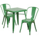 Green |#| 23.75inch Square Green Metal Indoor-Outdoor Table Set with 2 Stack Chairs