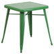 Green |#| 23.75inch Square Green Metal Indoor-Outdoor Table Set with 2 Stack Chairs