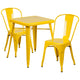 Yellow |#| 23.75inch Square Yellow Metal Indoor-Outdoor Table Set with 2 Stack Chairs