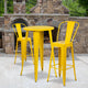 Yellow |#| 24inch Round Yellow Metal Indoor-Outdoor Bar Table Set with 2 Cafe Stools