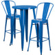 Blue |#| 24inch Round Blue Metal Indoor-Outdoor Bar Table Set with 2 Cafe Stools