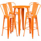 Orange |#| 24inch Round Orange Metal Indoor-Outdoor Bar Table Set with 4 Cafe Stools