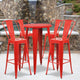 Red |#| 24inch Round Red Metal Indoor-Outdoor Bar Table Set with 4 Cafe Stools