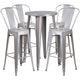 Silver |#| 24inch Round Silver Metal Indoor-Outdoor Bar Table Set with 4 Cafe Stools