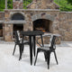 Black |#| 24inch Round Black Metal Indoor-Outdoor Table Set with 2 Arm Chairs - Patio Set