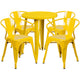 Yellow |#| 24inch Round Yellow Metal Indoor-Outdoor Table Set with 4 Arm Chairs