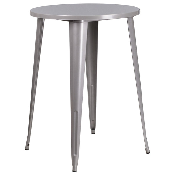 Silver |#| 30inch Round Silver Metal Indoor-Outdoor Bar Height Table - Industrial Table