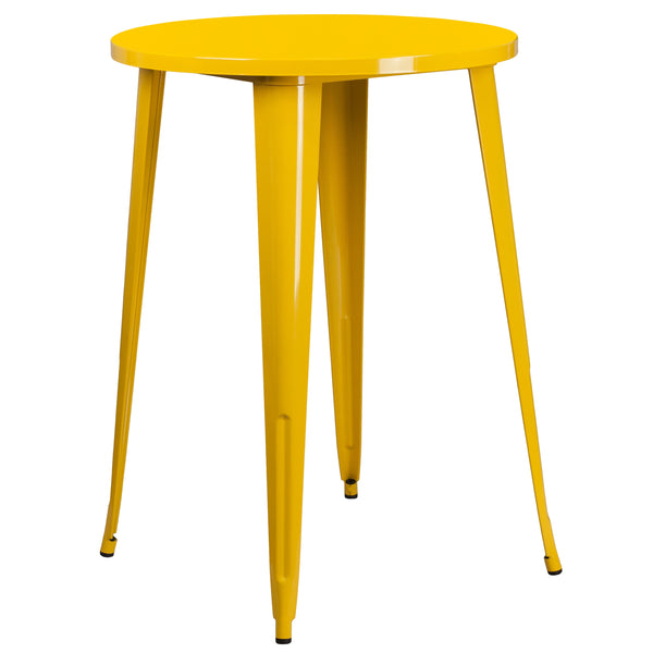 Yellow |#| 30inch Round Yellow Metal Indoor-Outdoor Bar Height Table - Industrial Table