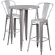 Silver |#| 30inch Round Silver Metal Indoor-Outdoor Bar Table Set with 2 Cafe Stools