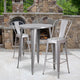 Silver |#| 30inch Round Silver Metal Indoor-Outdoor Bar Table Set with 2 Cafe Stools
