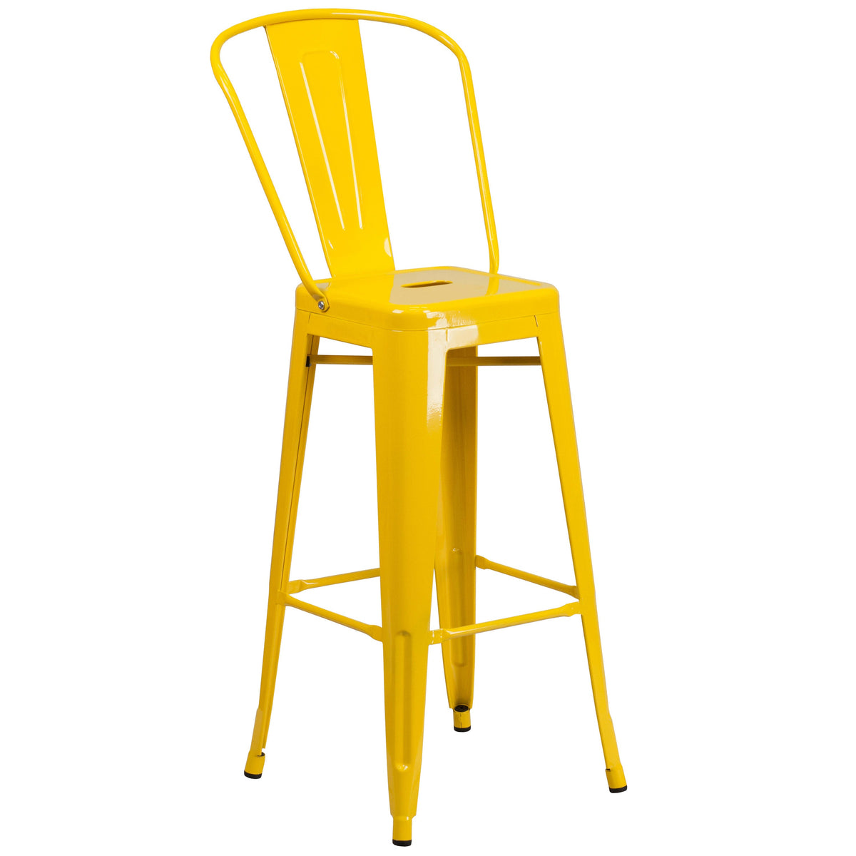 Yellow |#| 30inch Round Yellow Metal Indoor-Outdoor Bar Table Set with 4 Cafe Stools