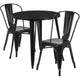 Black |#| 30inch Round Black Metal Indoor-Outdoor Table Set with 2 Cafe Chairs