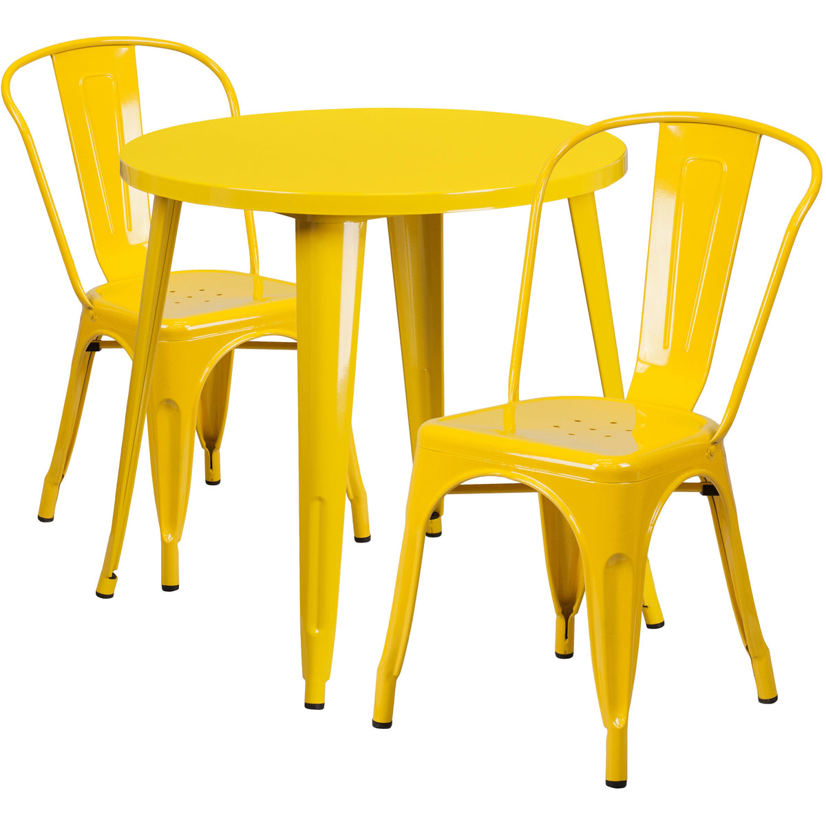 Yellow |#| 30inch Round Yellow Metal Indoor-Outdoor Table Set with 2 Cafe Chairs