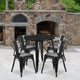 Black |#| 30inch Round Black Metal Indoor-Outdoor Table Set with 4 Arm Chairs