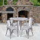 Silver |#| 30inch Round Silver Metal Indoor-Outdoor Table Set with 4 Arm Chairs