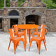 Orange |#| 30inch Round Orange Metal Indoor-Outdoor Table Set with 4 Arm Chairs