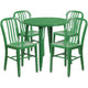 Green |#| 30inch Round Green Metal Indoor-Outdoor Table Set with 4 Vertical Slat Back Chairs