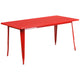 Red |#| 31.5inch x 63inch Rectangular Red Metal Indoor-Outdoor Table Set with 4 Stack Chairs