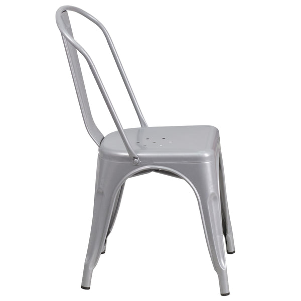 Silver |#| Silver Metal Indoor-Outdoor Stackable Chair - Restaurant Chair - Bistro Chair