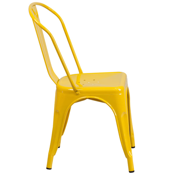 Yellow |#| Yellow Metal Indoor-Outdoor Stackable Chair - Restaurant Chair - Bistro Chair