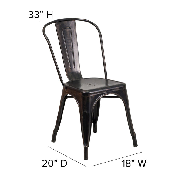 Black-Antique Gold |#| Black-Antique Gold Metal Indoor-Outdoor Stackable Chair - Restaurant Chair