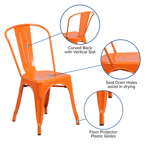 Orange |#| Orange Metal Indoor-Outdoor Stackable Chair - Restaurant Chair - Bistro Chair
