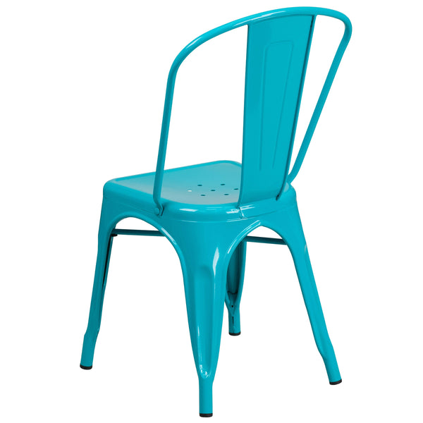 Crystal Teal-Blue |#| Crystal Teal-Blue Metal Indoor-Outdoor Stackable Chair - Kitchen Furniture